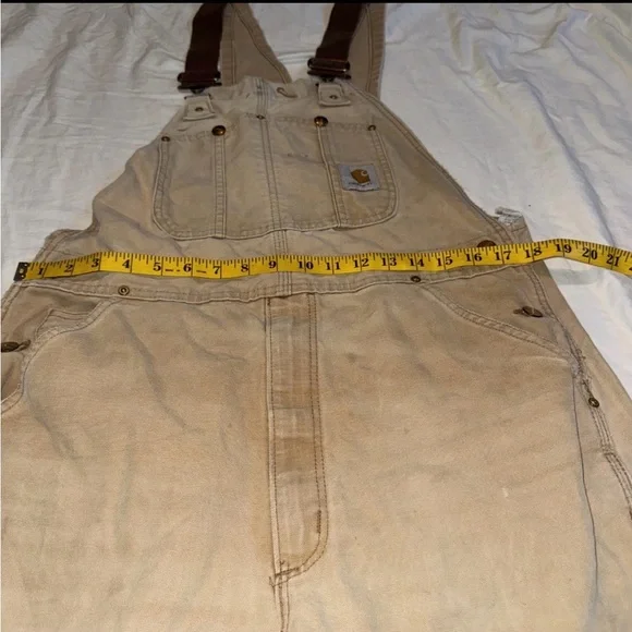 Carhartt Duck Bib Overalls Mens 38x32  Brown Double Knee Workwear Carpenter - Picture 6 of 11